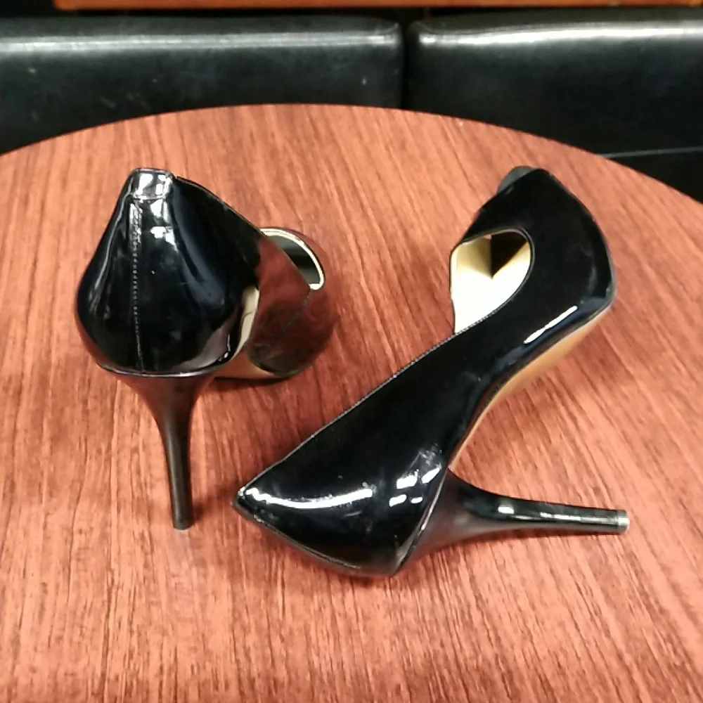 Enzo Angiolini Morgan Black Patent Open Toe Hidden Platform Heels - Size 12M NEW
